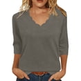 thumbnail image 2 of Babysbule Women's Scalloped V Neck 3/4 Sleeve T Shirt, Casual Loose Solid Blouse for Daily All Season Wear, 2 of 6