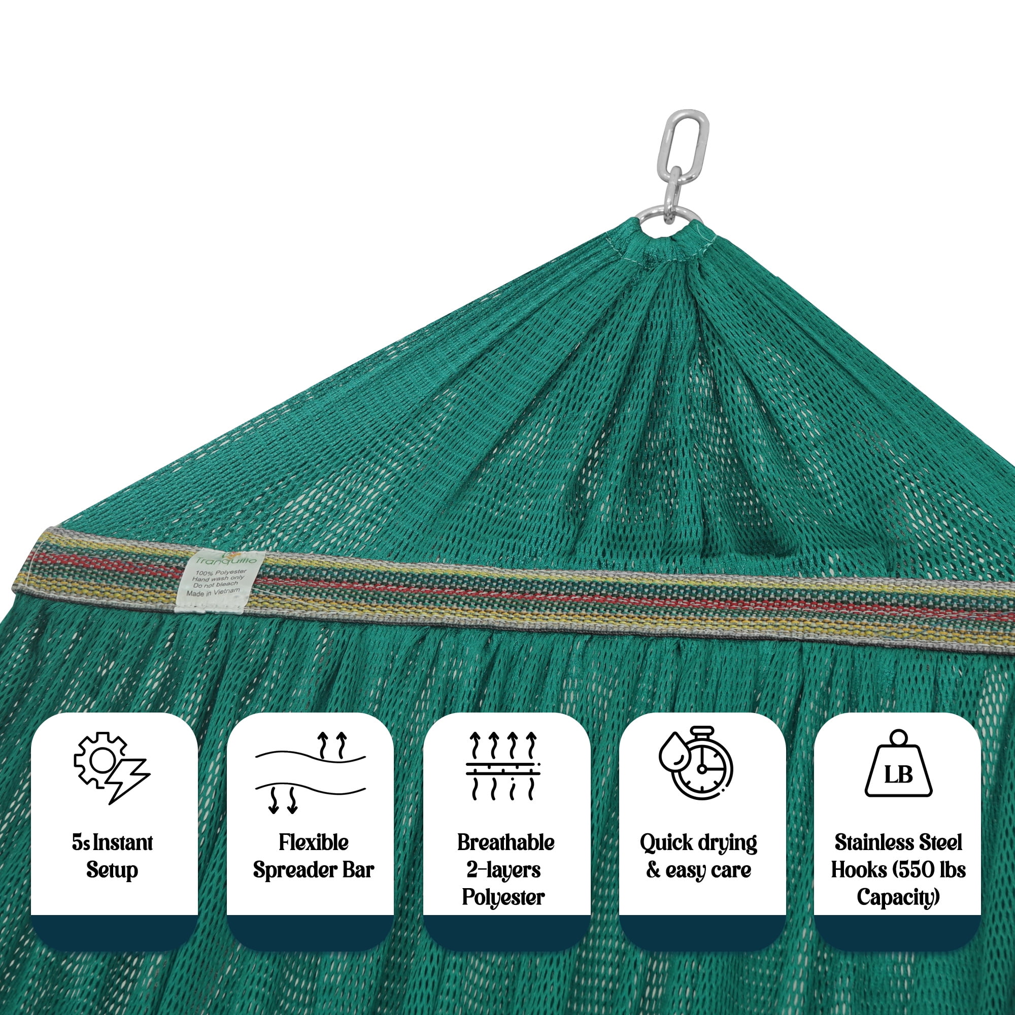Tranquillo Uniki Double Hammock 2 Persons Polyester Hammock 550 lbs Portable Camping Hammock with Hammock Tree Straps/Indoor Travel Patio Garden, Peacock