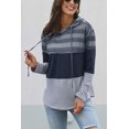 thumbnail image 3 of Women Striped Sweatshirts Hoodies Block Long Sleeve Pullover Sweatshirts Drawstring Loose Tops Fall Winter, 3 of 6