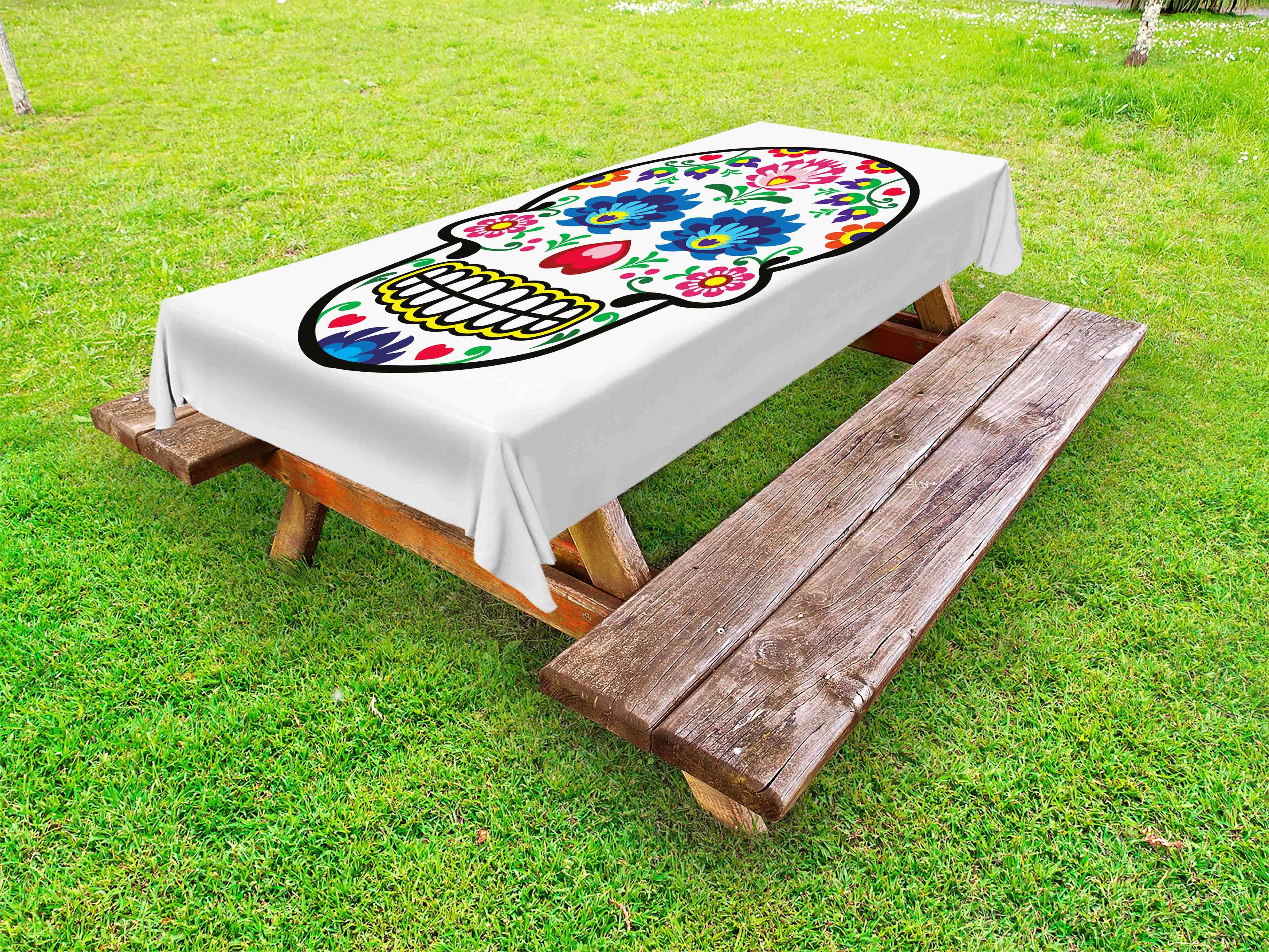 Sugar Skull Outdoor Tablecloth, Polish Folkloric Art Style Mexican ...