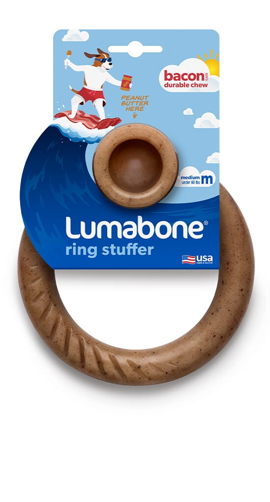 (2 pack) Lumabone Real Bacon Durable Ring-Stuffer Dog Chew Toy, Medium