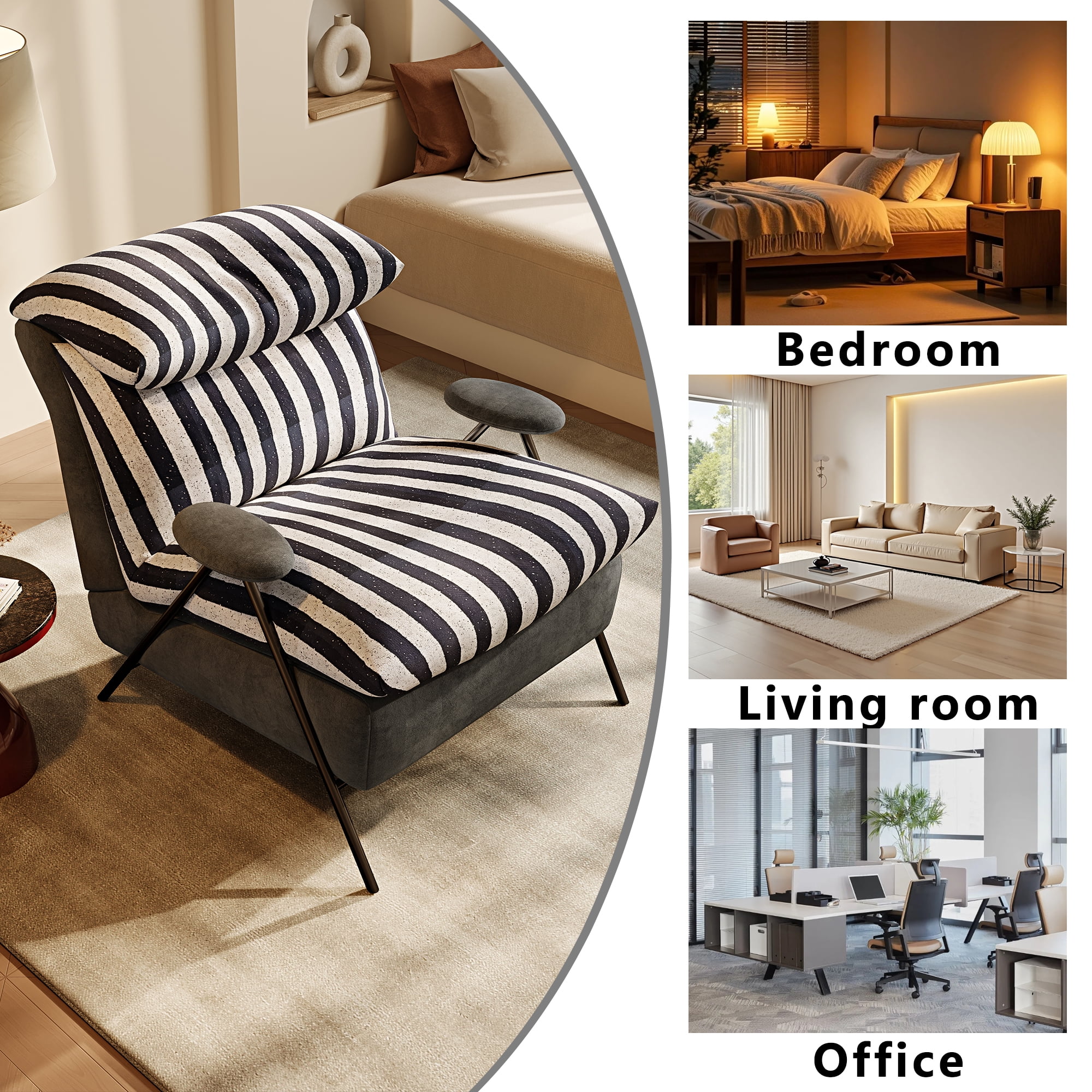 GARITIN Accent Chair and Reading Chair 31.8 Inch, Solid Wood Frame Lounge Chair with Plush Velvet Upholstery for Living Room Bedroom, Grey Striped