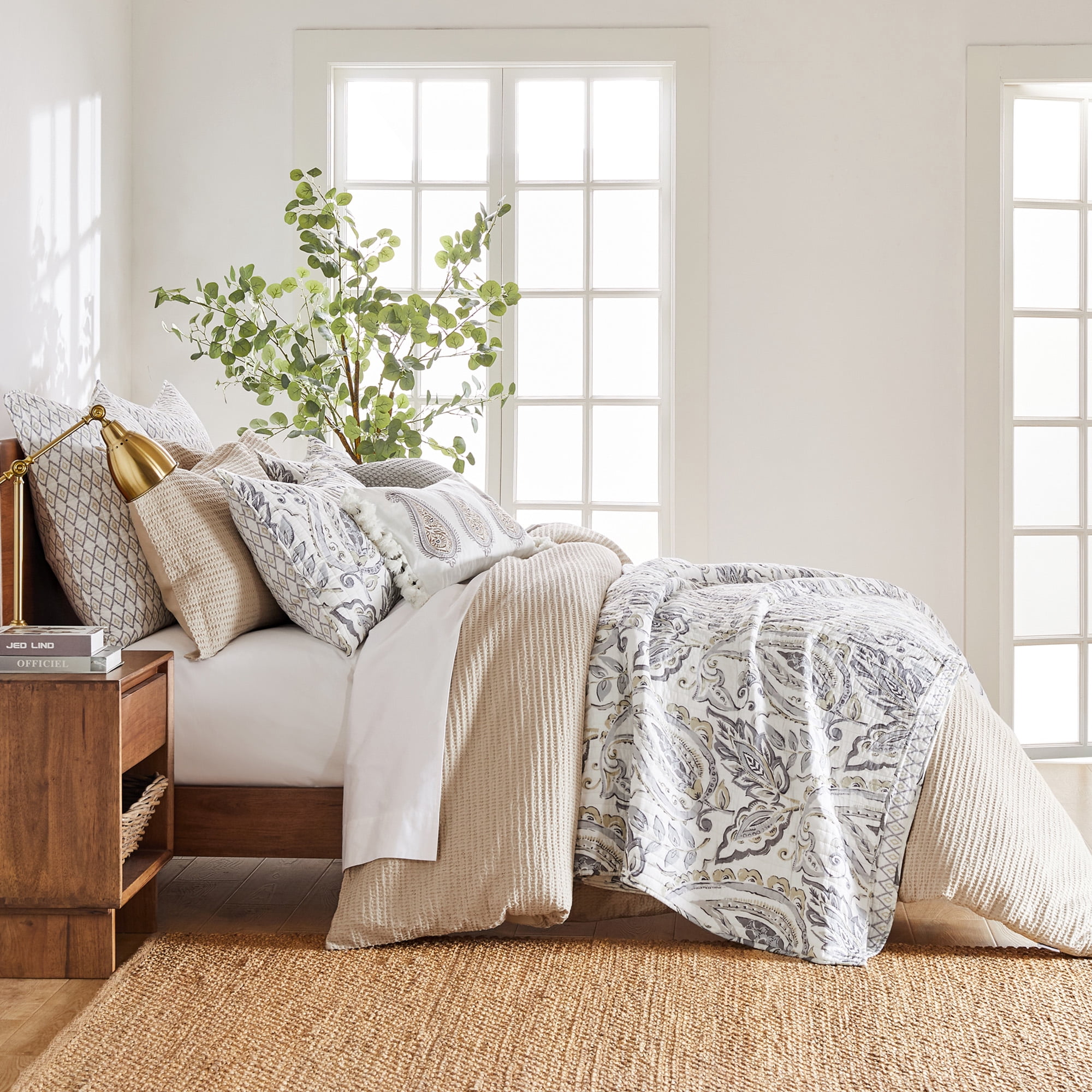 Levtex Home - Tamsin Grey Quilt Set - King Quilt + Two King Pillow Shams - Modern Paisley - Grey Taupe Off-White - Quilt Size (106x92in.) and Pillow Sham Size (36x20in. ) - Reversible - Cotton