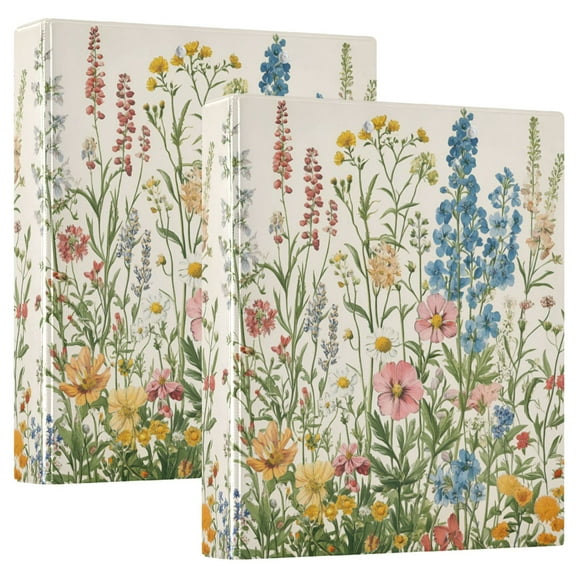 FORMRS 3 Ring Binder 1.5 inch with Pockets Set of 2 Clip Board 200 Sheets Capacity, Colorful Wildflowers
