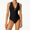 thumbnail image 2 of GPOECD One-Piece Swimsuit For Women Ruffled V Neck Lace Up Back Solid Color Plus Size Summer Bathing Suit Women'S Swimwear Black,M, 2 of 9