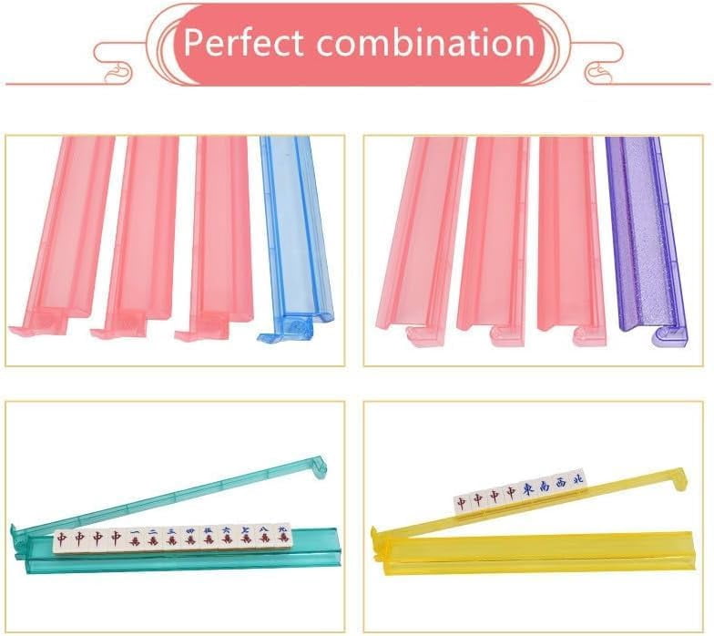 4Pcs Modern Mahjong Rack & Pusher Combo, Mahjong All-in-One Tile Rack & Pusher, Multicolor Acrylic Mahjong Rack & Pusher Combo, Clear Combo Rack (Pink)