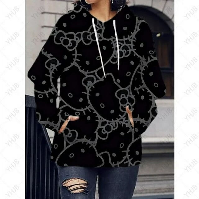 2023 Nouveau Hello Kitty Impression 3D Chandails à Capuchon pour Femmes Chandails Décontractés pour Femmes Chandail à Capuchon à Manches Longues Chandail à Enfiler pour Femme Hoody Chandails
