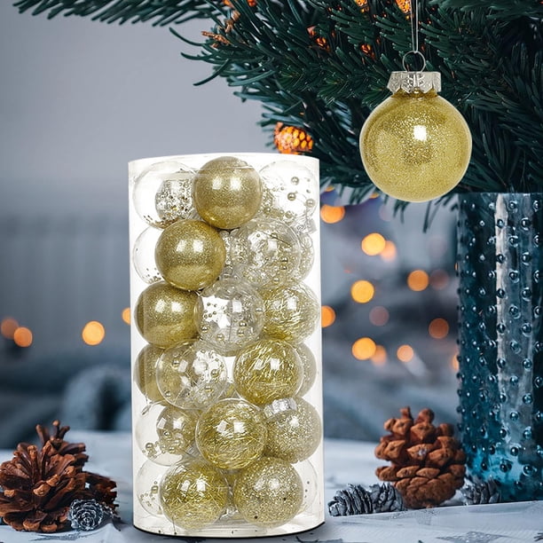 Juego de adornos navideños de 6 cm | 30 adornos colgantes de plástico PE pintado | Decoración navideña irrompible para interiores y exteriores