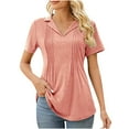 thumbnail image 2 of Scyoekwg Womens Tunic Tops Short Sleeve Solid Color Loose Fit Blouse Trendy Tee Shirts Lightweight Casual V-Neck Pleated Tunis Shirts Blouse Tops Pink XXL, 2 of 6