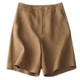 thumbnail image 2 of Joernso Women Summer Shorts Pocket Breathable Solid Color Straight Knee Length Daily Wear Loose High Waist Wide Leg Lady Shorts Female Clothes, 2 of 8
