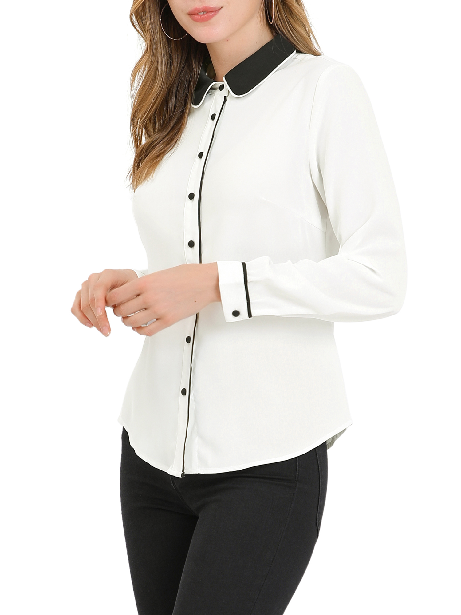 MODA NOVA Junior's Button Up Shirt Long Sleeve Buttons Cuff Top Blouse White XXL - image 4 of 5