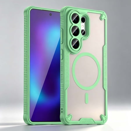 Magnetic For Samsung Galaxy S26 Phone Case,Support For Mag-Safe,PC + TPU Hybrid Shokcproof Protection,Anti-fingerprint Matte Translucent Back,Non-Slip Rugged Anti-fall Phone Case,Green