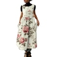 thumbnail image 2 of Uootdi Robes Tablier pour Femmes Col Rond Sans Manches Imprimé Floral Poche Robes Maxi Boho Légères Amples Robes Chasuble Cadeau, 2 of 7