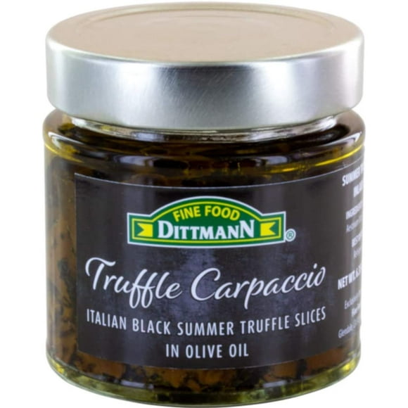 100% Italian Black Summer Truffle Carpaccio (6.35 Oz) - Thin Shaved Truffle Slices (Tuber Aestivum) in Olive Oil -