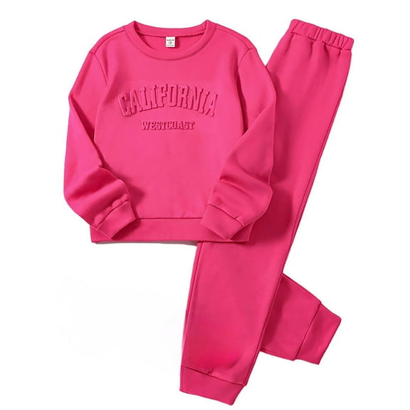 Tiijoy Big Girls Sweatsuits California Print Crew Neck Sweatshirt Sweatpants Outfits, Sizes 9-10