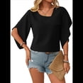 thumbnail image 2 of Blusas Informales Elegantes para Mujer, Blusas Asimétricas de Cuello en V para Trabajo, Camisas de Verano con Mangas con Volantes. Negro L, 2 of 7
