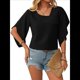 thumbnail image 2 of Blusas Informales Elegantes para Mujer, Blusas Asimétricas de Cuello en V para Trabajo, Camisas de Verano con Mangas con Volantes. Negro S, 2 of 7