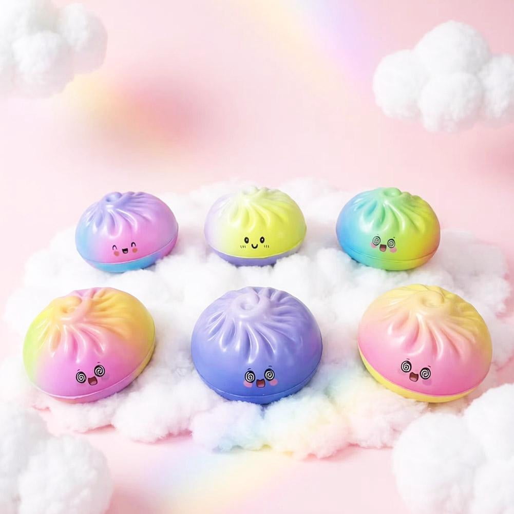 Dumpling Squishies, Colorful Dumplings Stress Balls Fidget Sensory Toy, Cute Steamed Bun Toy with Food Steamer, for Easter Basket Stuffers Party Favors