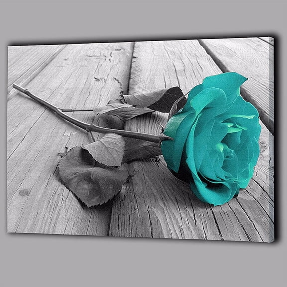 Tyeign Modern Teal Blue Rose Canvas Print, Abstract Floral Wall Art Unframed for Living Room Bedroom Bathroom, Gift Ready, 1 Painting