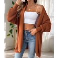 thumbnail image 6 of Women Fall Winter Long Sleeve Cardigan Open Front Solid Color Block Fashion Loose Knit Sweater Brown One Size, 6 of 10