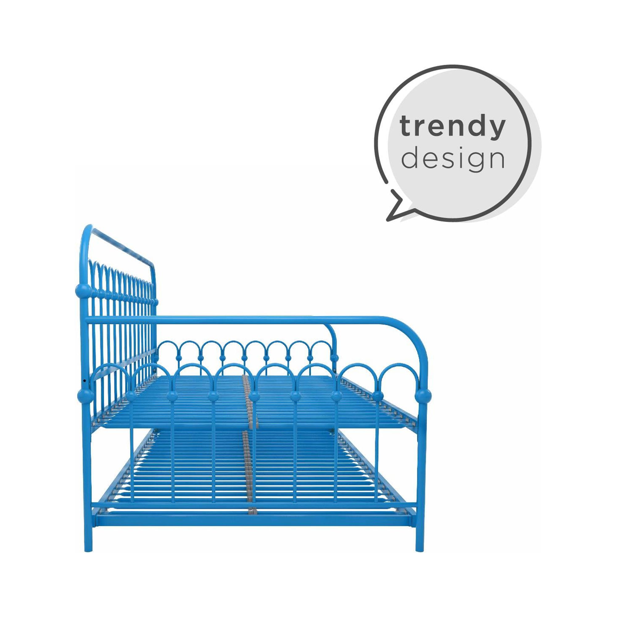 Novogratz Bright Pop Metal Daybed with Roll Out Trundle - Chic, Stylish, Space-Saving Design - Includes Sturdy Steel Slats (Turquoise, Twin)