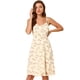 thumbnail image 3 of Vestido Aline con tirantes finos de verano para mujer Vestido de tirantes floral fruncido Beige L, 3 of 6