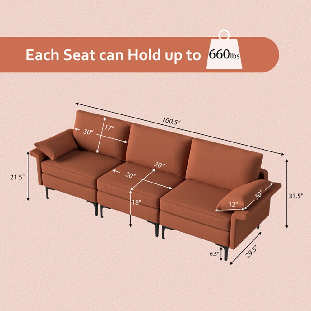 Finihen Sectional Sofa Couch, 3-Seat Sofa, Large 3-Seat Sofa Sectional with Metal Legs for 3-4 people, for Living Room, Bedroom, Rust Red Finihen Sectional Sofa Couch, 3-Seat Sofa, Large 3-Seat Sofa Sectional with Metal Legs for 3-4 people, for Living Room, Bedroom, Rust Red