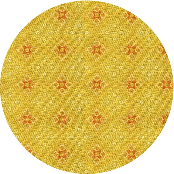 Ahgly Company Machine Washable Indoor Round Transitional Yellow Area Rugs, 3' Round