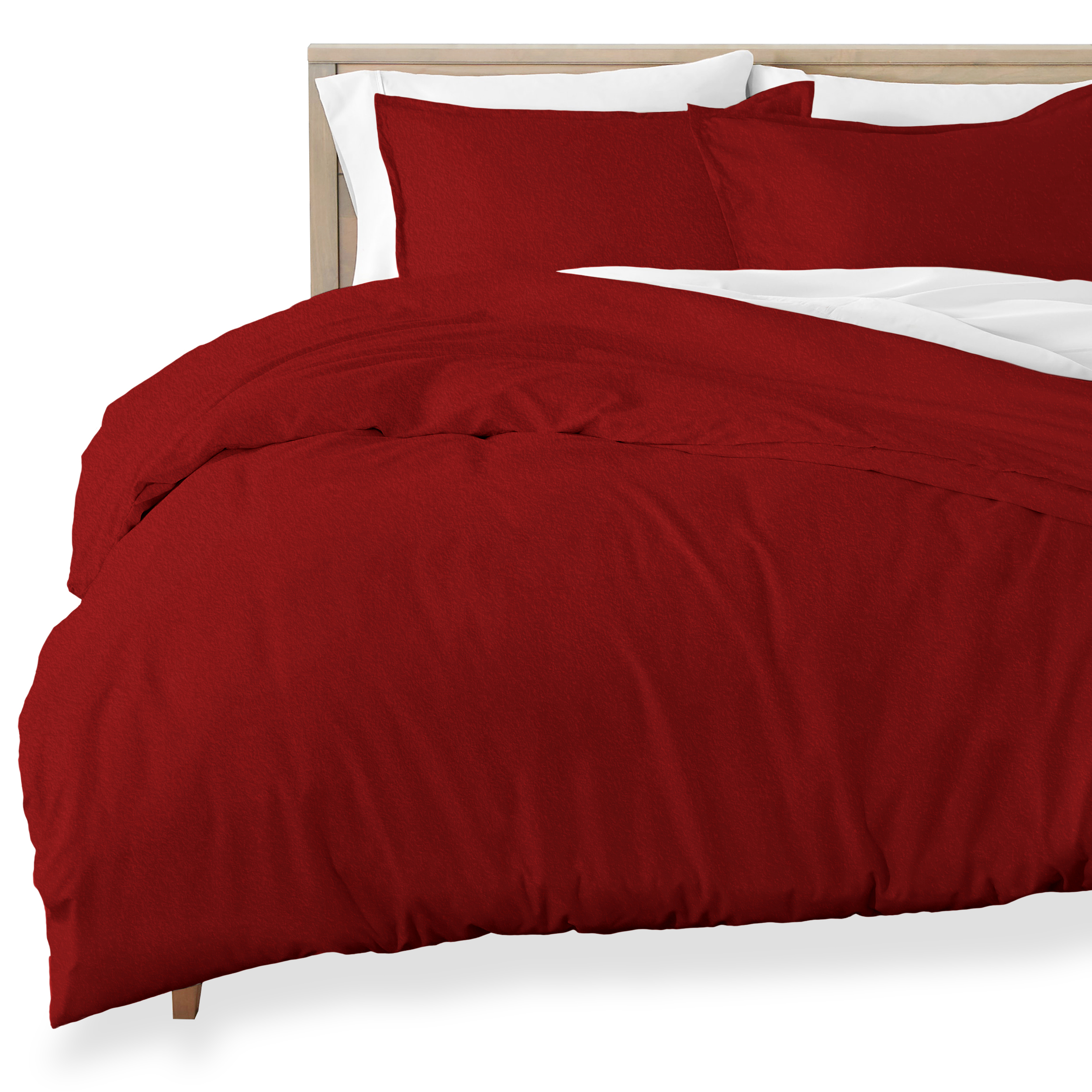 Bare Home 100 Cotton Flannel Duvet Cover and Sham Set (Full/Queen, Red