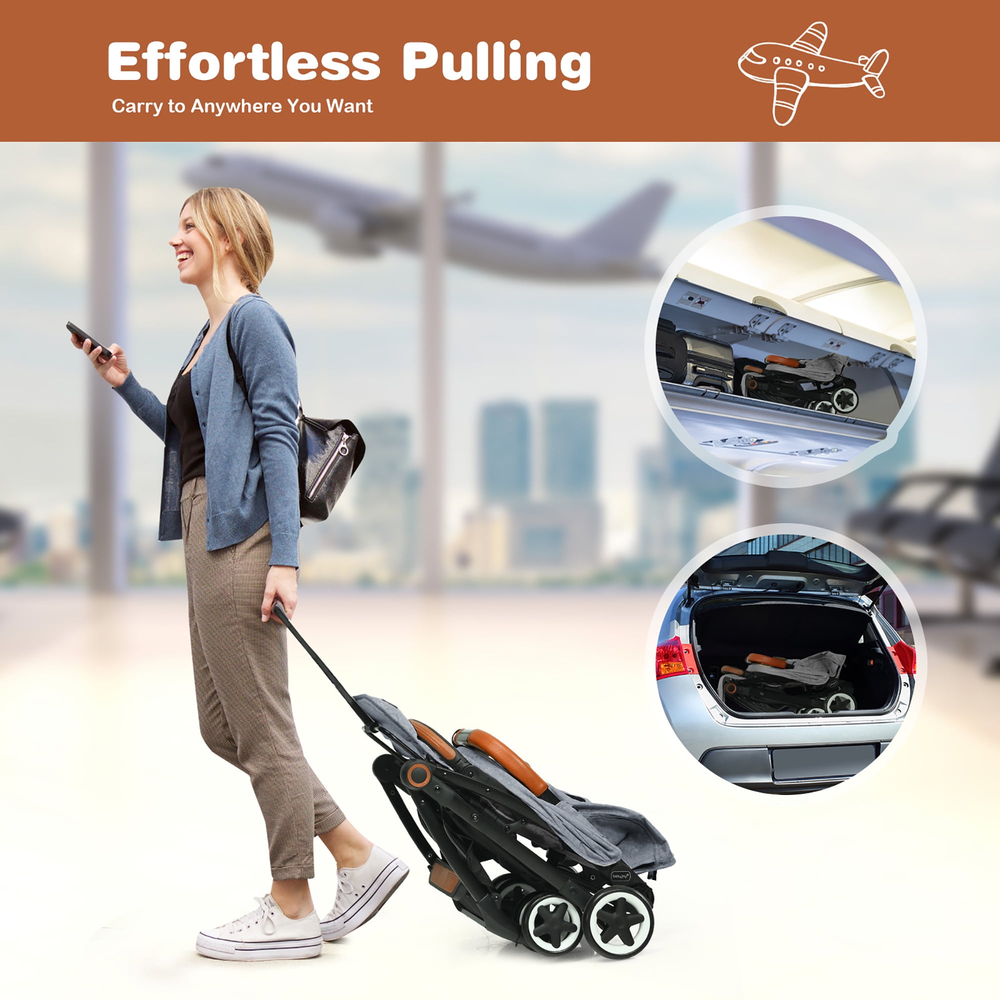 Babyjoy Lightweight Baby Stroller Aluminium Frame with Net for Travel 15 lbs Gray