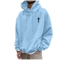 thumbnail image 2 of RUTAYY Men's Hoodie Long Sleeve Drawstring Front Pocket Small Cross Graphic Print Pullover Sweatshirt Light Blue, 2 of 4