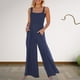 thumbnail image 5 of Mono Casual De Verano Trajes de mono para mujer Traje diario de color sólido sin espalda de corte bajo (Azul XL) Cgtredaw para Mujer Azul T M, 5 of 6