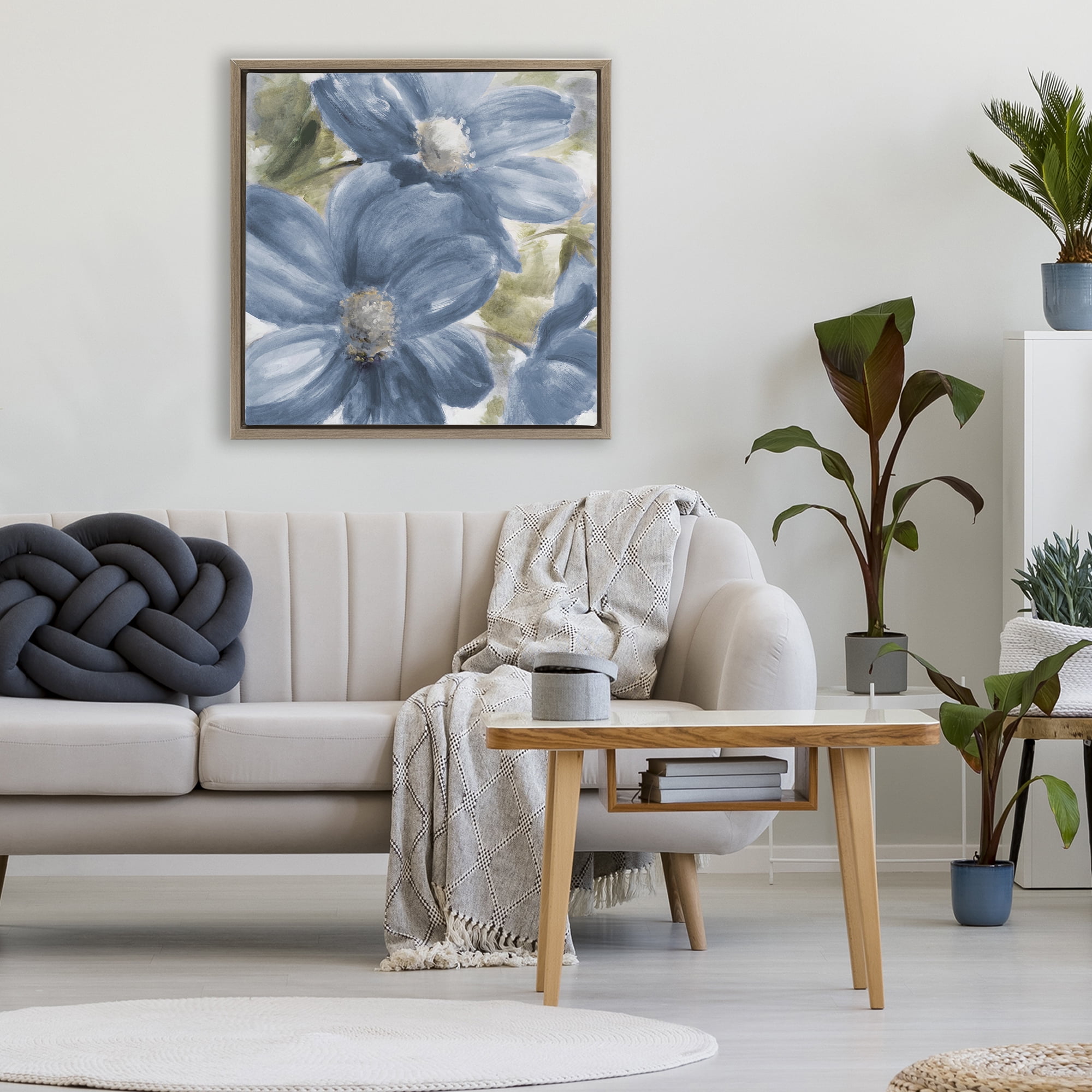 Stupell Industries Walk In Beauty Blue Flowers Brown Framed Floater Canvas Wall Art, design by Lanie Loreth