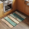 thumbnail image 3 of Farmhouse Teal Brown Bathroom Mat 2x3 FT, Non Slip Small Kitchen Mat, Vintage Retro Ombre Wooden Washable Soft Backed Front Door Throw Rug Non-Shedding Indoor Outdoor Doormat for Entryway Sink, 3 of 9