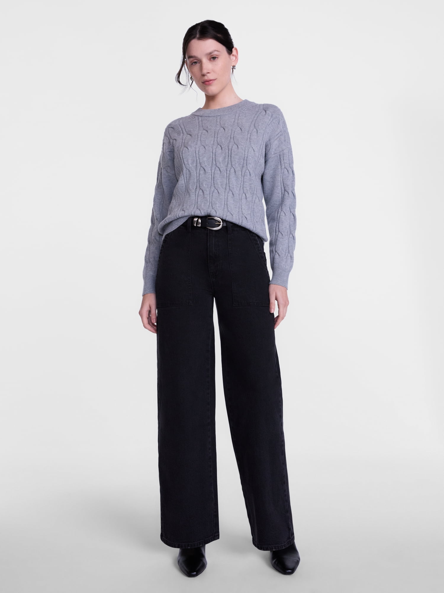 Scenario Women's Crewneck Cable Knit Mid-weight Sweater, Sizes XS-XXXL