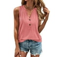 thumbnail image 2 of Women's V Neck Tank Tops Summer Sleeveless Button Casual Henley Shirts Red L, 2 of 3
