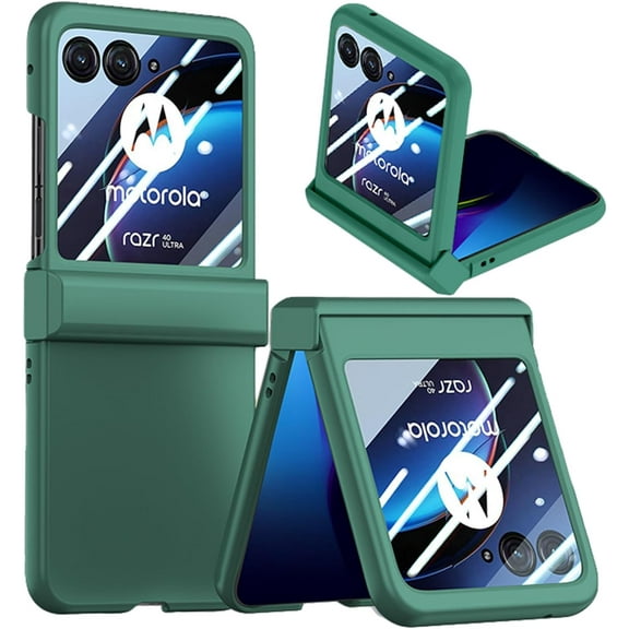 for Motorola Razr  2023 Case with Integrated Glass Screen Protector, [Removal Hinge Protection] Full Coverage Slim Hard PC Cover Scratch-Resistant Phone Case for Moto Razr Plus 2023 - Green