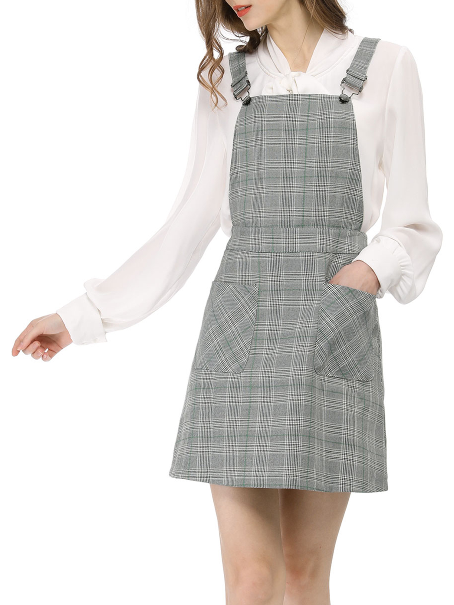 DARING DIVA Christmas Plaids Adjustable Strap Suspender Above Knee Dress M Green-Gray