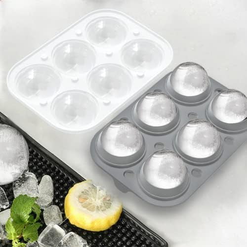 Ice Cube Trays (Set of 2), Sphere Ice Ball Maker with Lid & Large Square Ice Cube Maker for Whiskey, Cocktails and Homemade, Keep Drinks Chilled, Grey