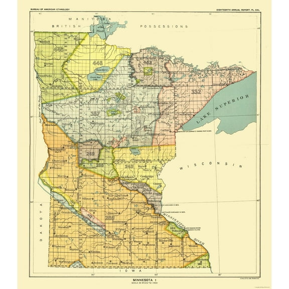 Historic State Map - Minnesota - Hoen 1896 - Vintage Wall Art