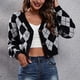 thumbnail image 5 of Cárdigan Cárdigans para mujer Abrigo Casual Rombo Enrejado Blusas Tejido Frente Abierto Suéter Corto Abrigo de Mujer, 5 of 9