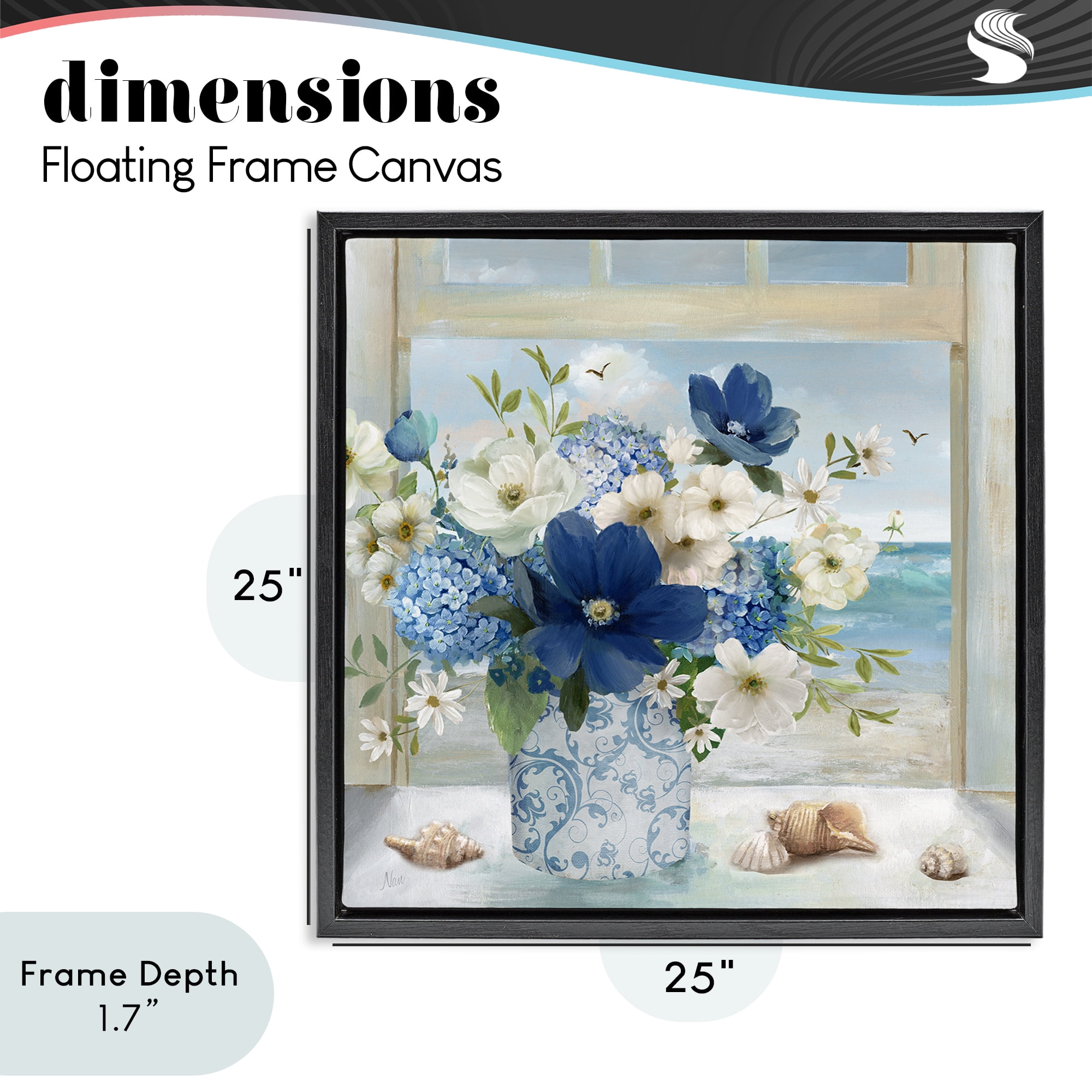 Stupell Industries Seaside Blue & White Arrangement Black Framed Floater Canvas Wall Art, design by Nan