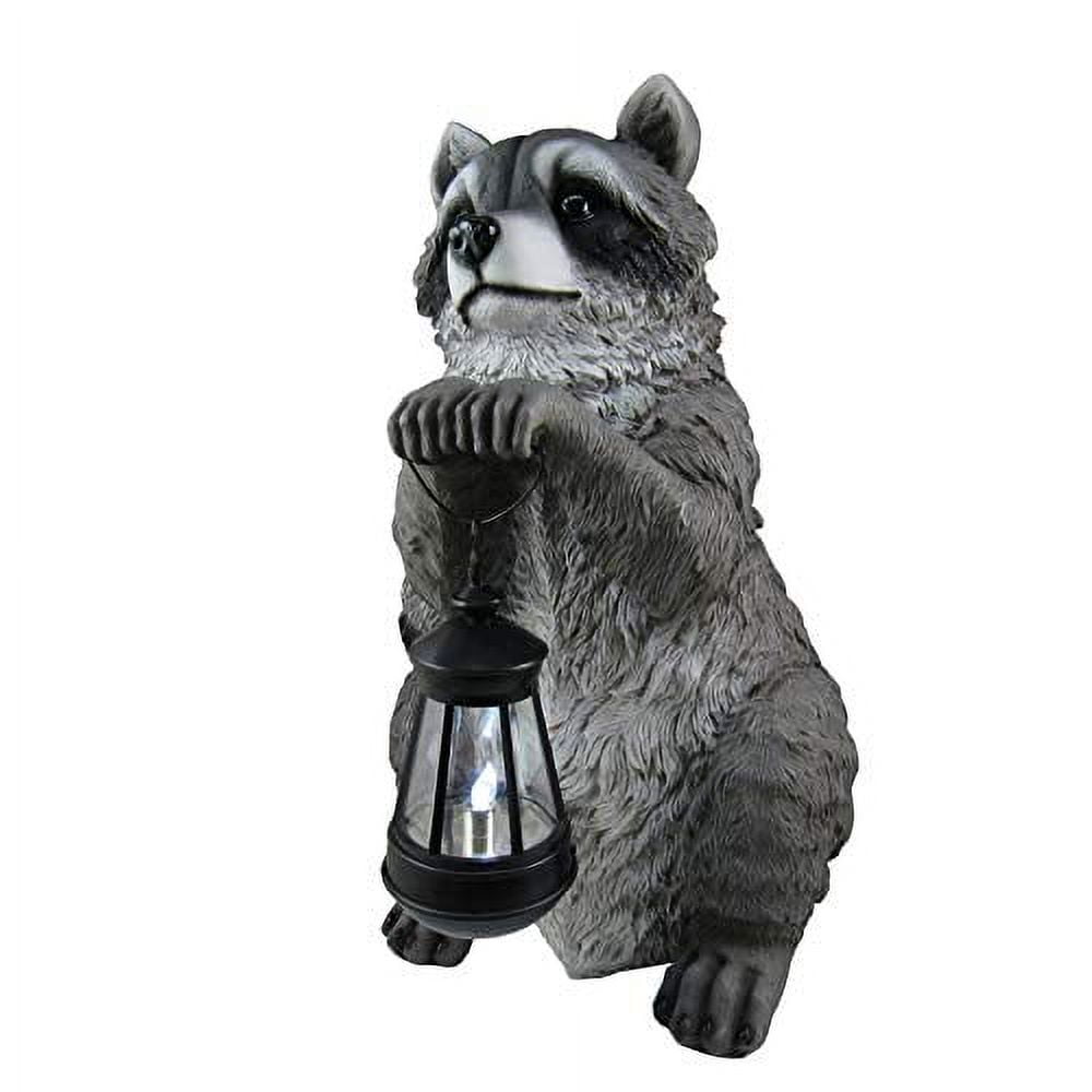 DWK 15" Raccoon Sculpture with LED Outdoor Solar Lantern Raccon Decor Garden Welcome Statue | Home Patio Solar Decoration | Outdoor Home Decor Yard Decoration