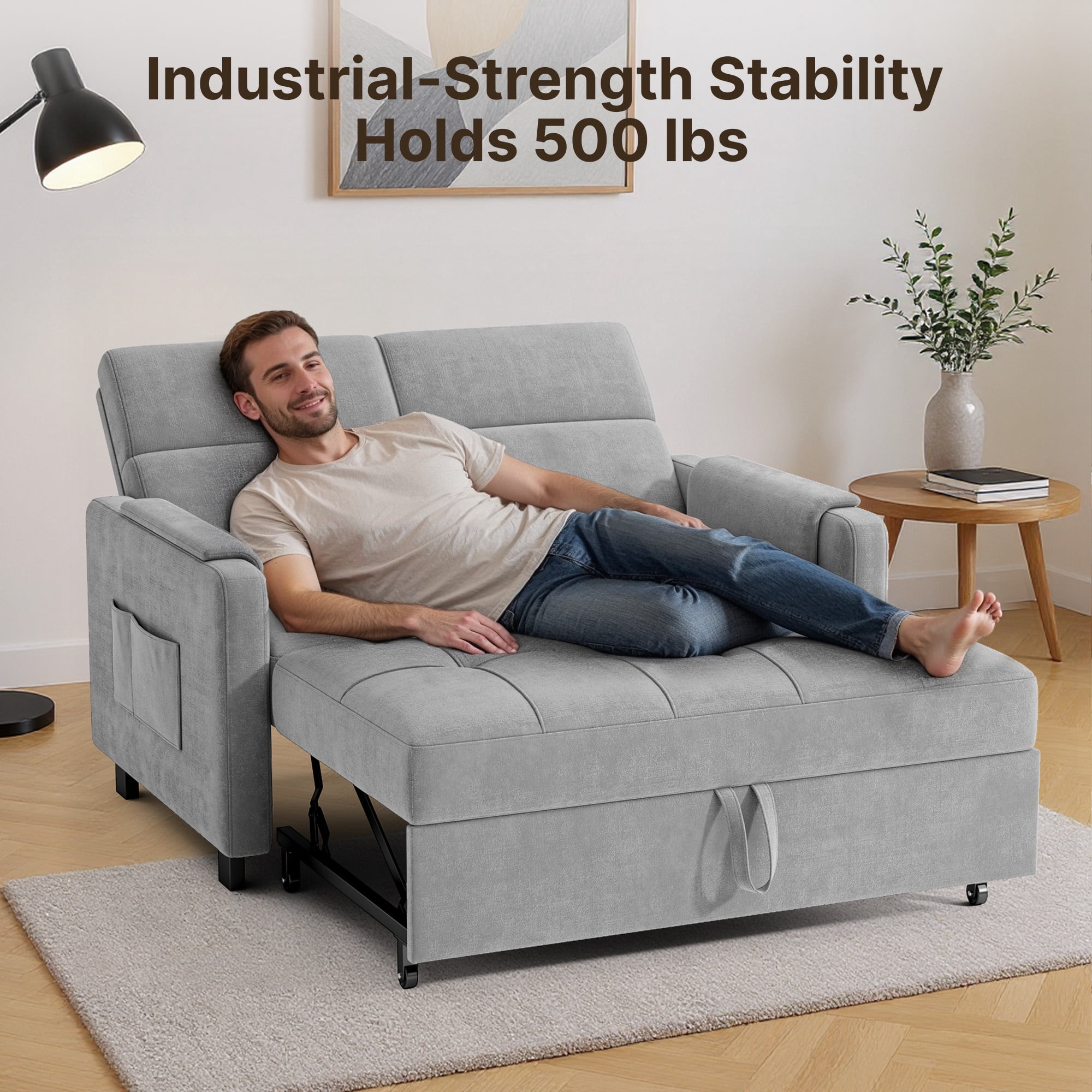 Jolifa Sofa Bed, 2 in 1 Sleeper Sofa with Detachable Linen Cover, Easy to Assemble, Recliner Lounge, Comfy Futon Pull Out Couch for Living Room/Office/Apartment (Light Grey)