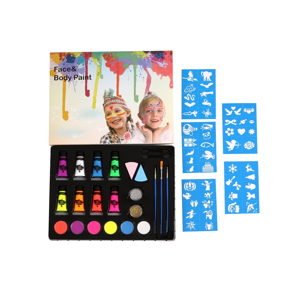  Miserwe Face Paint Kit-18 Colors,40 Stencils,1 Silver Sticker,2  Glitter Powder,4 Brushes, 4 Sponge Kit Professional Safe Non-Toxic Washable  Body & Face Paint for Kids Adult : Arts, Crafts & Sewing