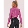 thumbnail image 5 of DARING DIVA Women's PU Long Sleeve Zipper Cropped Biker Jacket XS Hot Pink, 5 of 6