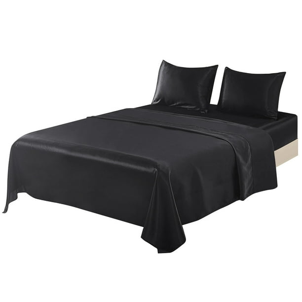 ANMINY Satin Sheets Silk Sheets King Black Bed Sheet Set Deep Pocket