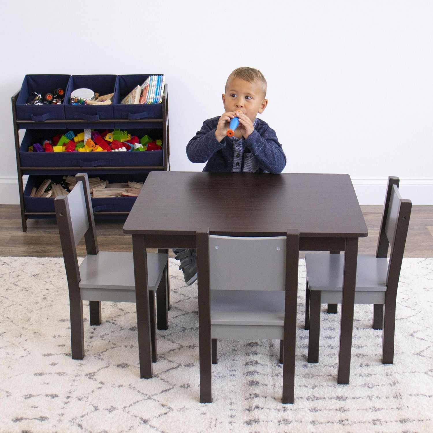 Humble Crew Ensemble table et 4 chaises pour enfants, bois, Expresso/Gris