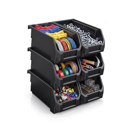 Sorbus Stackable Garage Storage Bins Medium Open Front Organizer Black 6-Pack