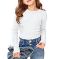 thumbnail image 4 of Hienoo Girls Long Sleeve Ribbed T-Shirt Casual Solid Stretch Crew Neck T Shirt, Sizes 5-14, 4 of 4